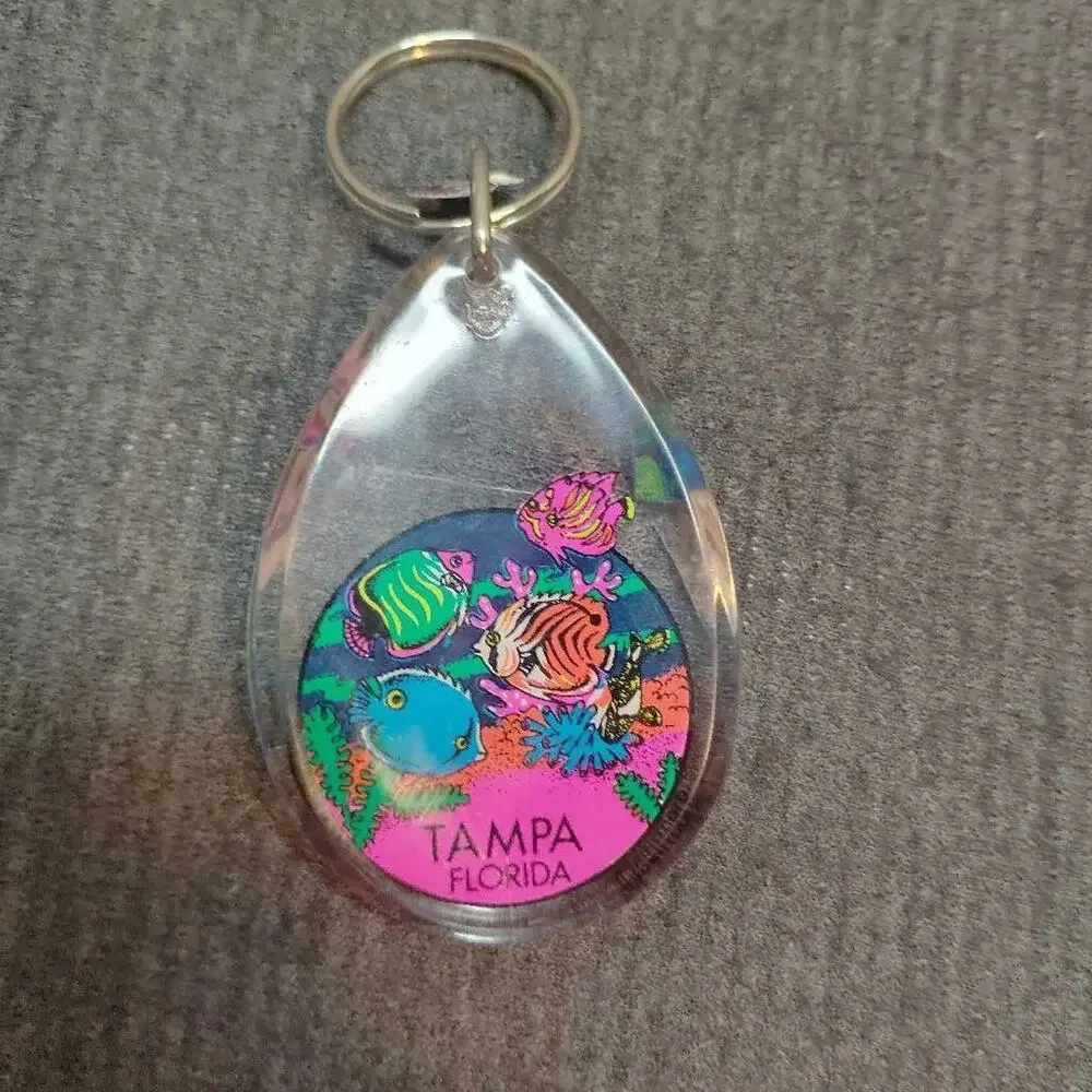 Tampa Florida Tropical Fish Keychain Souvenir Clear Plastic Aquarium Charm